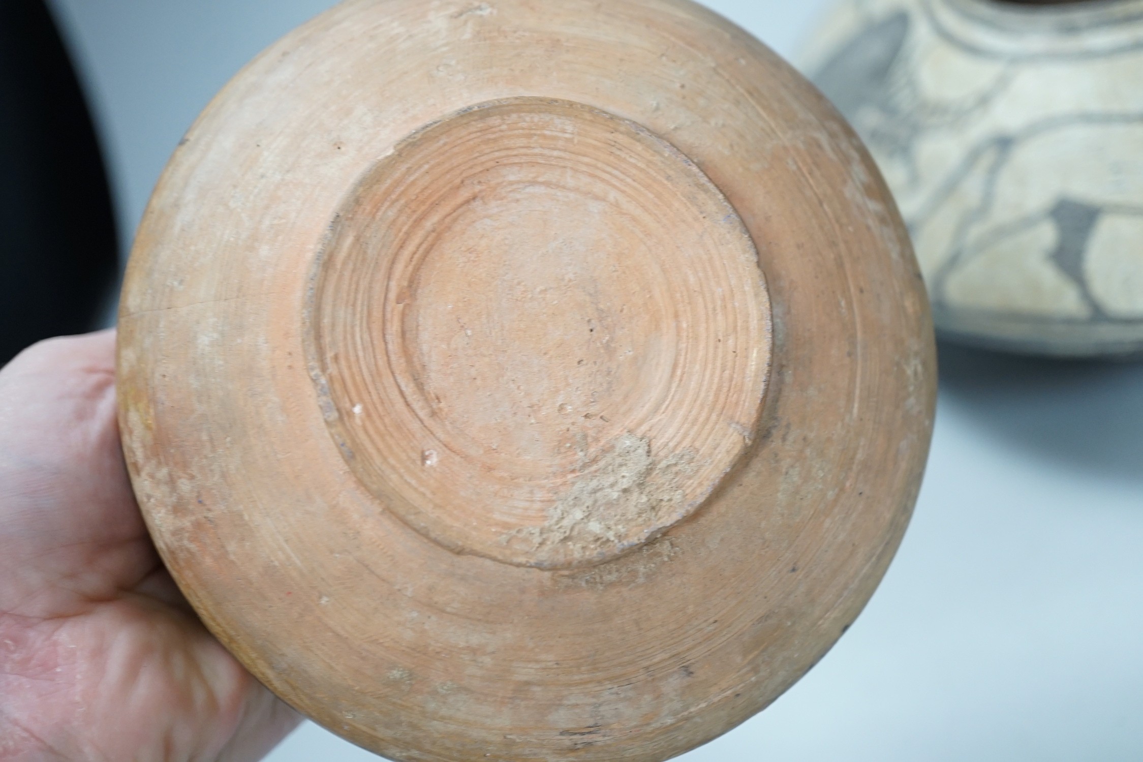 Two Pre-Columbian pigment painted bowls. Tallest 11cm